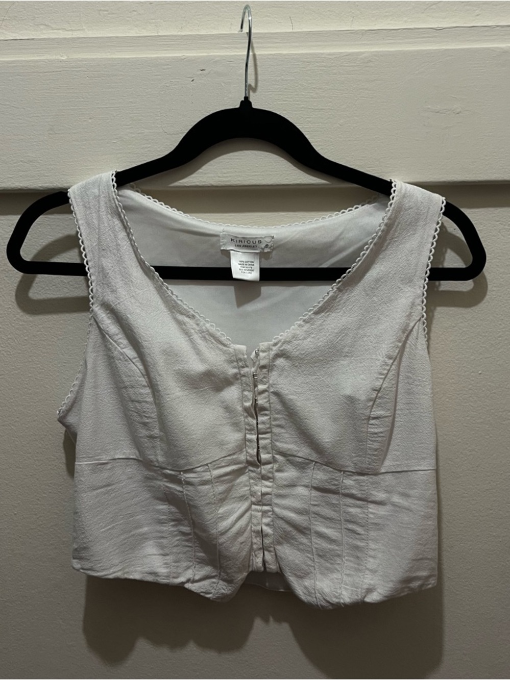 White cotton corset top with lace trim